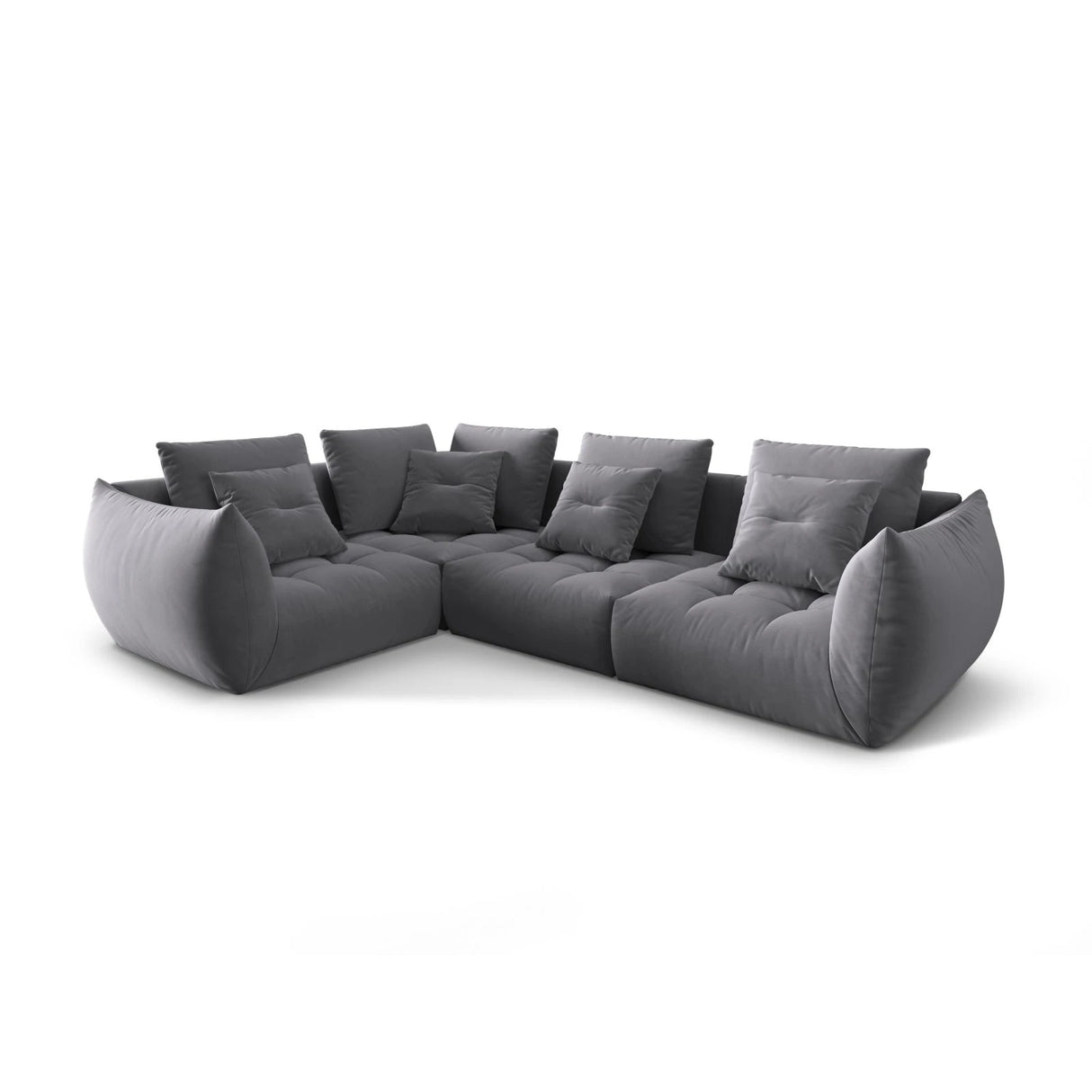 Bloom modulares 4-Sitzer Sofa mit Eckmodul Links, mit Bezug aus Samt (Casino Graphite) in Dunkelgrau, 316x216 cm – Bild 3