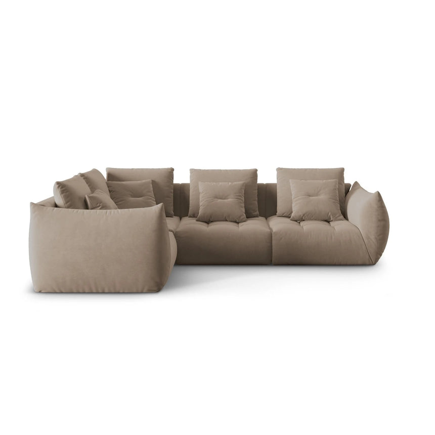 Bloom modulares 4-Sitzer Sofa mit Eckmodul Links, mit Bezug aus Samt (Casino Taupe) in Hellbraun, 316x216 cm – Bild 1