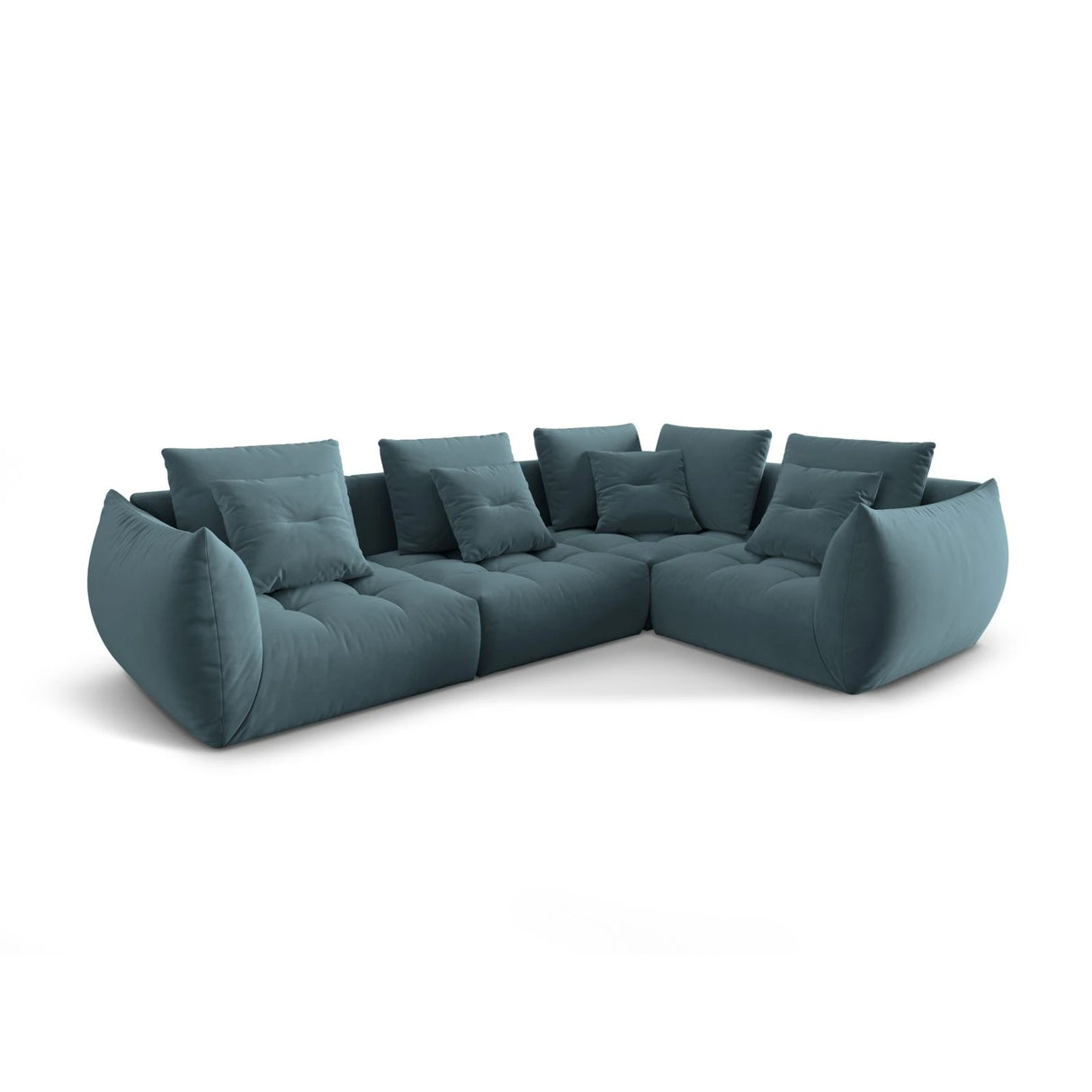 Bloom modulares 4-Sitzer Sofa mit Eckmodul Rechts, mit Bezug aus Samt (Casino Dark Blue) in Pastel Blue, 316x216 cm – Bild 3