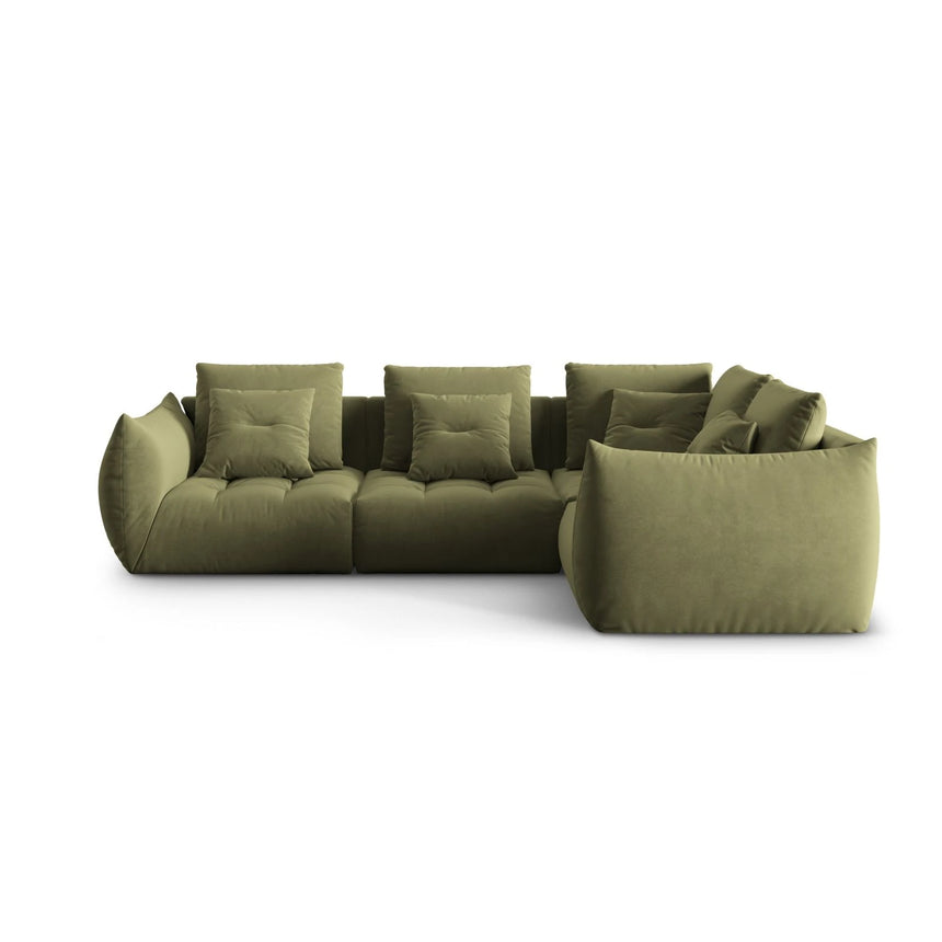 Bloom modulares 4-Sitzer Sofa mit Eckmodul Rechts, mit Bezug aus Samt (Casino Forest) in Hellgrün, 316x216 cm – Bild 1
