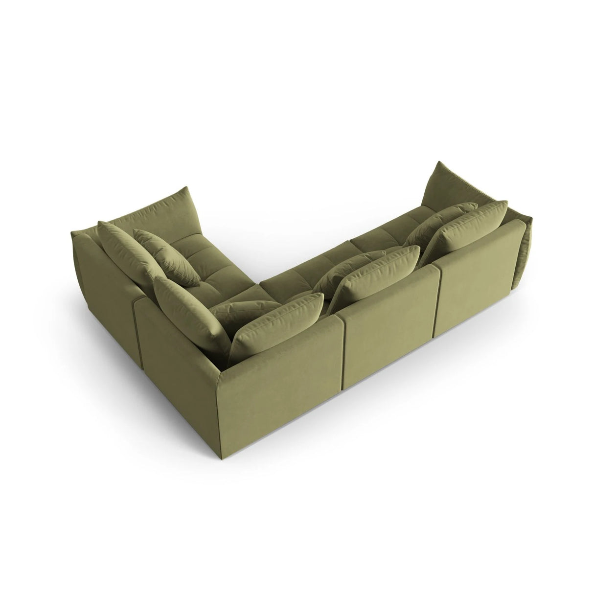 Bloom modulares 4-Sitzer Sofa mit Eckmodul Rechts, mit Bezug aus Samt (Casino Forest) in Hellgrün, 316x216 cm – Bild 4