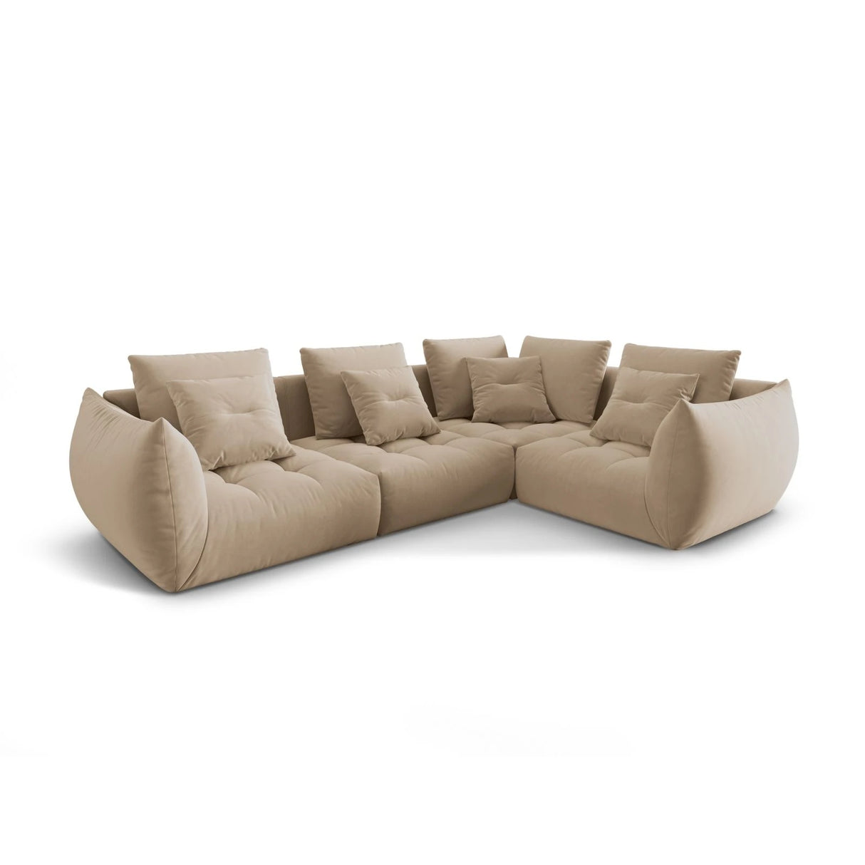 Bloom modulares 4-Sitzer Sofa mit Eckmodul Rechts, mit Bezug aus Samt (Casino Lion) in Sand, 316x216 cm – Bild 3