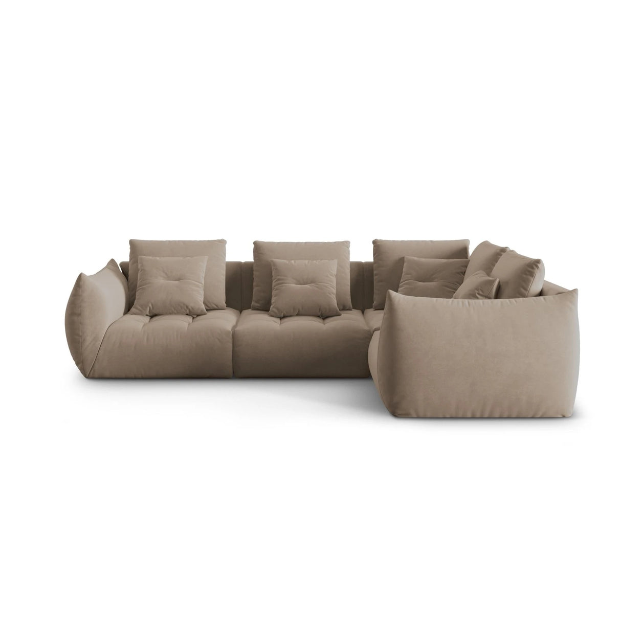 Bloom modulares 4-Sitzer Sofa mit Eckmodul Rechts, mit Bezug aus Samt (Casino Taupe) in Hellbraun, 316x216 cm – Bild 1