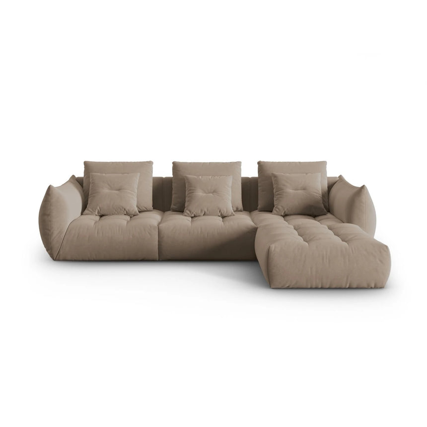 Bloom modulares 4-Sitzer Sofa mit Poufmodul, mit Bezug aus Samt (Casino Taupe) in Hellbraun, 332x216 cm – Bild 1