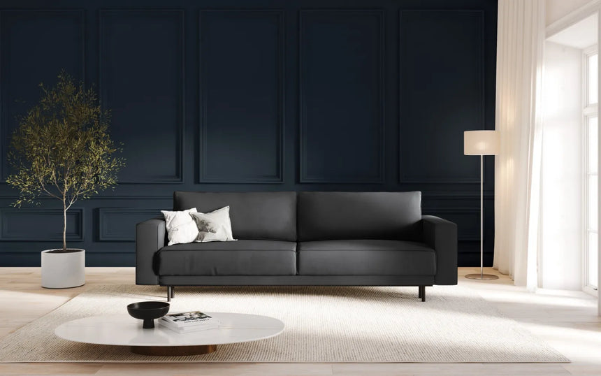 Caro 3-Sitzer Sofa mit Schlaffunktion, in Samt (Blu14) in Grau, 236x97 cm – Bild 2