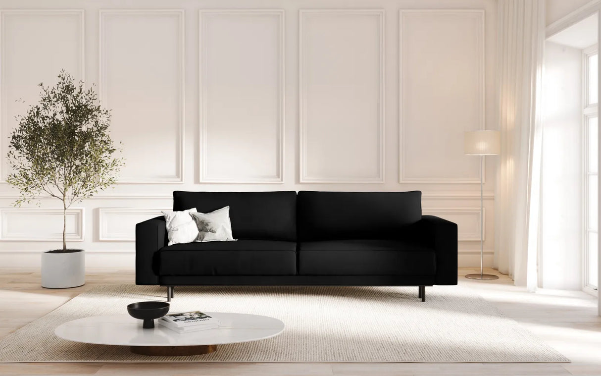 Caro 3-Sitzer Sofa mit Schlaffunktion, in Samt (Blu19) in Schwarz, 236x97 cm – Bild 2