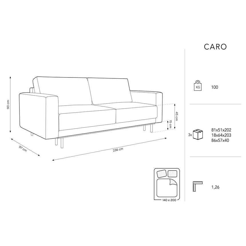 Caro 3-Sitzer Sofa mit Schlaffunktion, in Strukturierter Stoff (Meg351) in Leichtes Beige, 236x97 cm – Bild 3