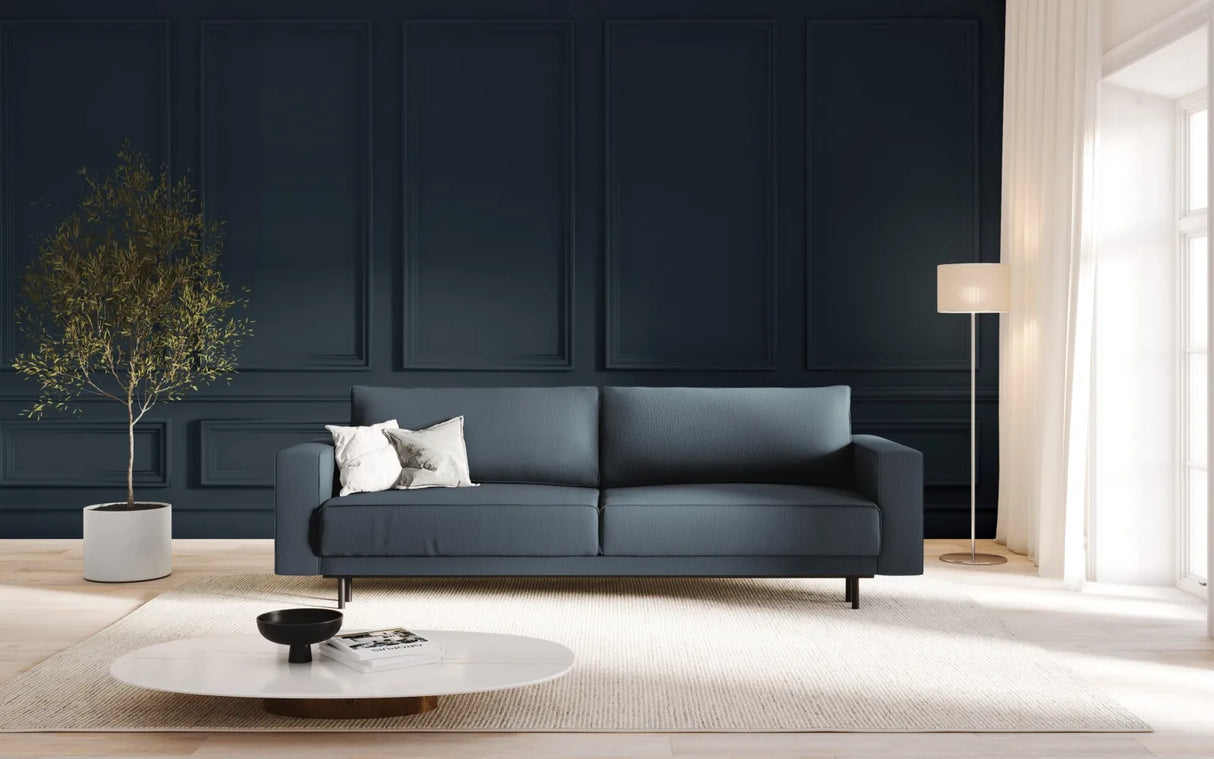 Caro 3-Sitzer Sofa mit Schlaffunktion, in Strukturierter Stoff (Meg361) in Blau, 236x97 cm – Bild 2
