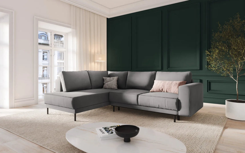 Caro 5-Sitzer Ecksofa Linke Seite, mit Schlaffunktion, in Samt (Blu13) in Hellgrau, 247x187 cm – Bild 2