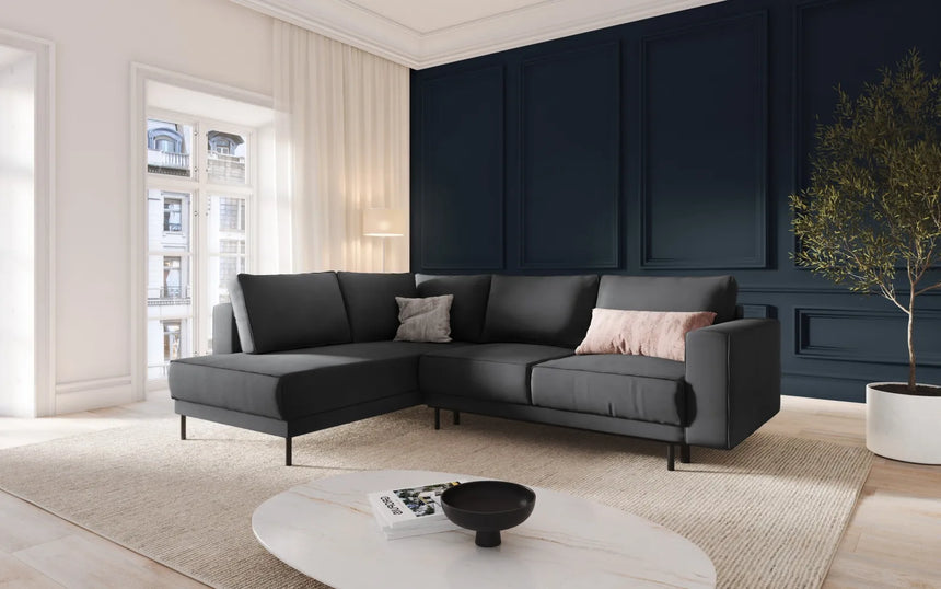 Caro 5-Sitzer Ecksofa Linke Seite, mit Schlaffunktion, in Samt (Blu14) in Grau, 247x187 cm – Bild 2