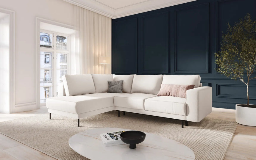 Caro 5-Sitzer Ecksofa Linke Seite, mit Schlaffunktion, in Strukturierter Stoff (Meg351) in Leichtes Beige, 247x187 cm – Bild 2