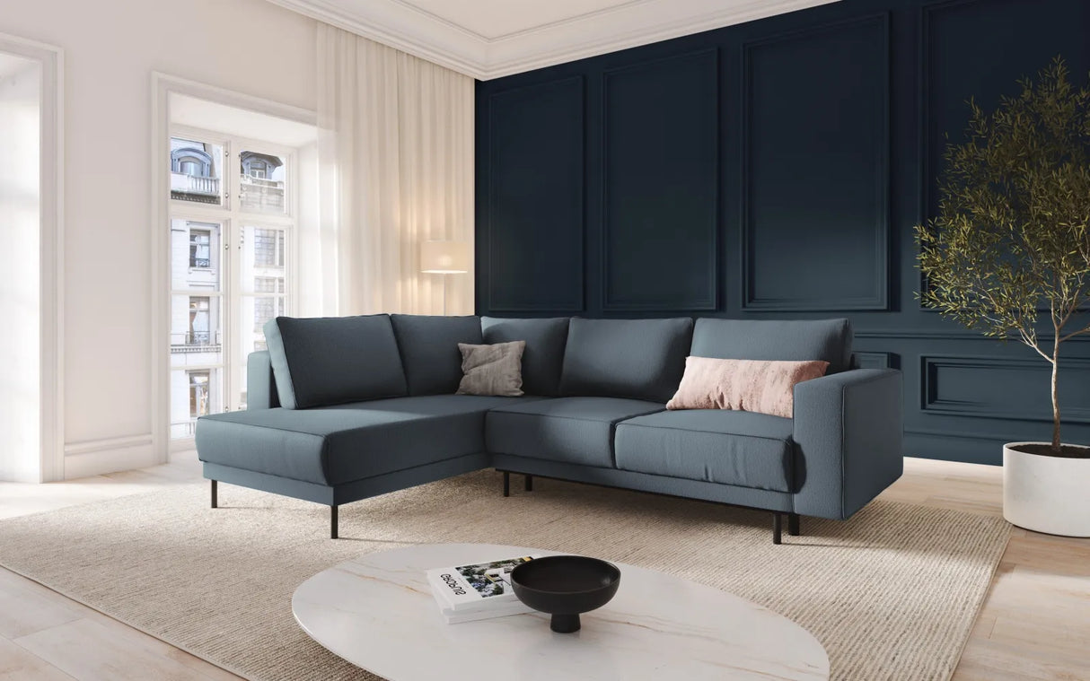 Caro 5-Sitzer Ecksofa Linke Seite, mit Schlaffunktion, in Strukturierter Stoff (Meg361) in Blau, 247x187 cm – Bild 2