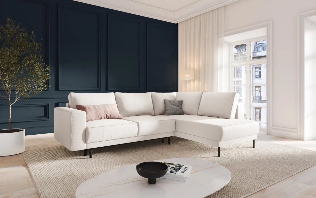 Caro 5-Sitzer Ecksofa Rechte Seite, mit Schlaffunktion, in Strukturierter Stoff (Meg351) in Leichtes Beige, 247x187 cm – Bild 2