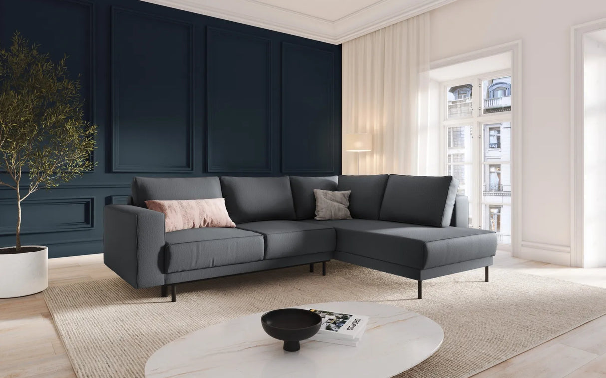 Caro 5-Sitzer Ecksofa Rechte Seite, mit Schlaffunktion, in Strukturierter Stoff (Meg367) in Dunkelgrau, 247x187 cm – Bild 2