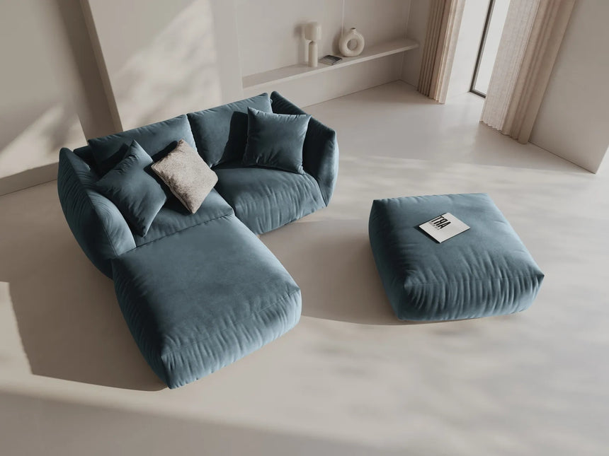 Chris 3-Sitzer Ecksofa mit Poufmodul in Leinenoptik aus Samt (CasDaBl) in Pastel Blue, 220x200 cm – Bild 2
