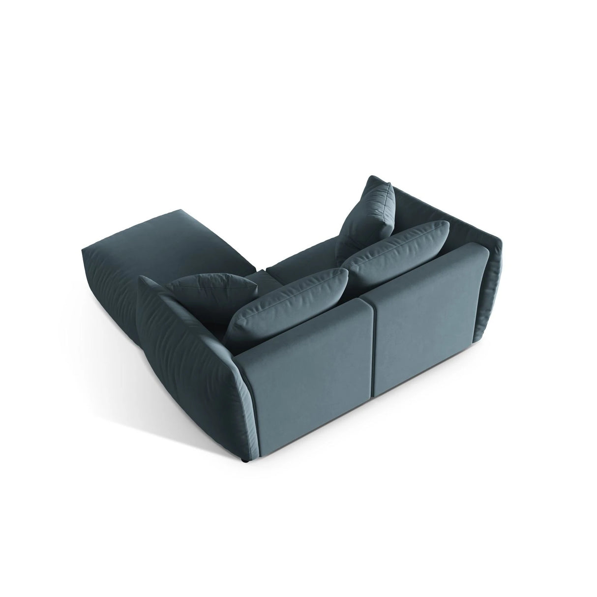 Chris 3-Sitzer Ecksofa mit Poufmodul in Leinenoptik aus Samt (CasDaBl) in Pastel Blue, 220x200 cm – Bild 6