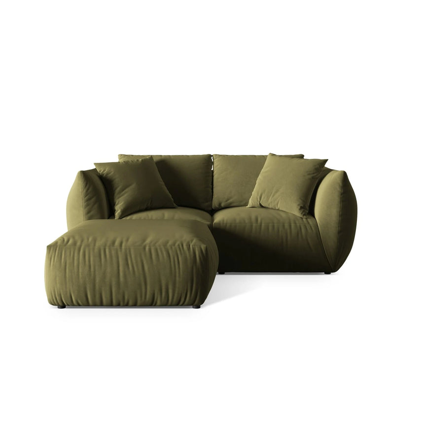 Chris 3-Sitzer Ecksofa mit Poufmodul in Leinenoptik aus Samt (CasFor) in Light Green, 220x200 cm – Bild 1