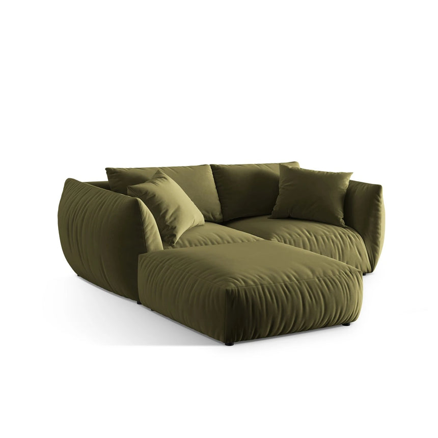 Chris 3-Sitzer Ecksofa mit Poufmodul in Leinenoptik aus Samt (CasFor) in Light Green, 220x200 cm – Bild 5