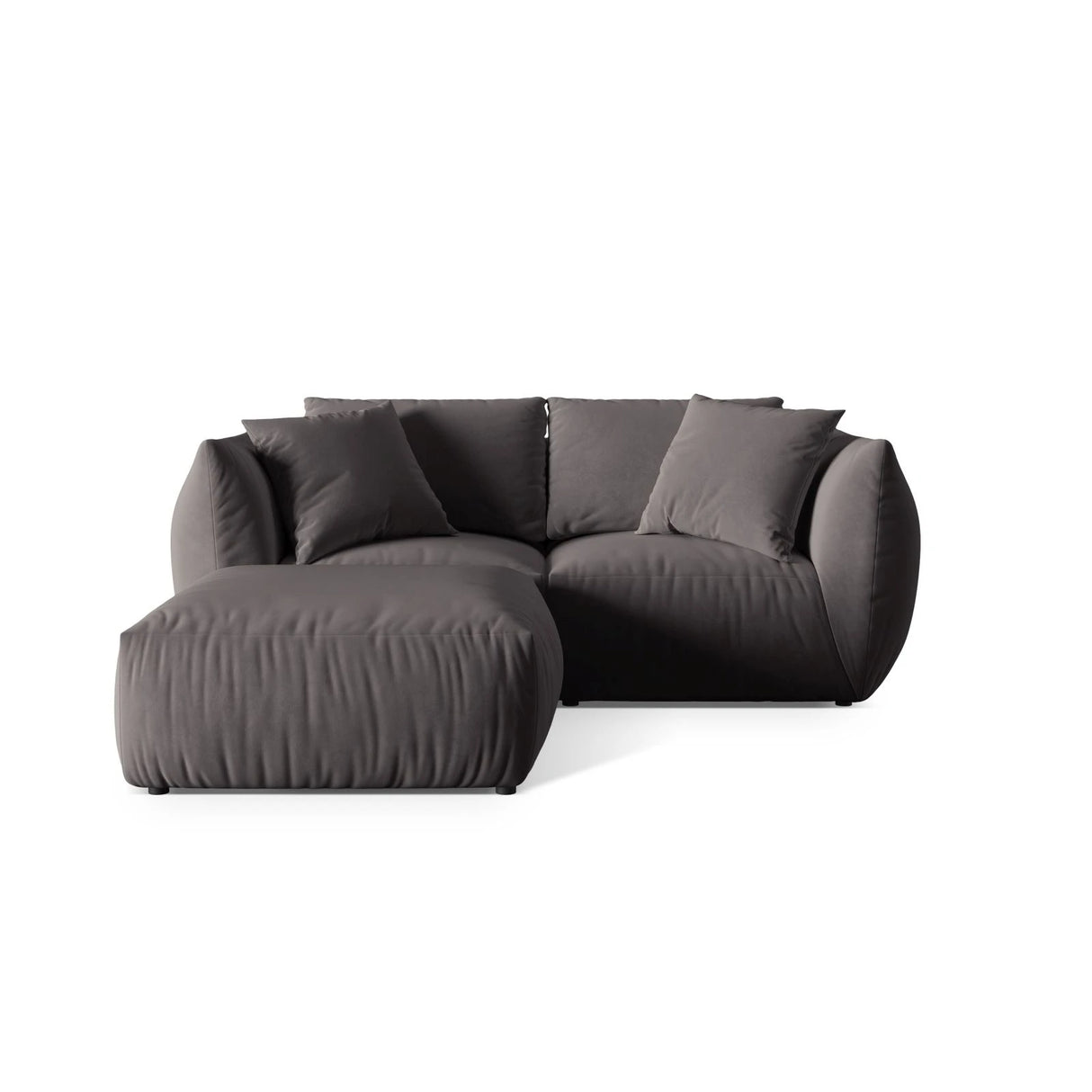 Chris 3-Sitzer Ecksofa mit Poufmodul in Leinenoptik aus Samt (CasGraph) in Dunkelgrau, 220x200 cm – Bild 1