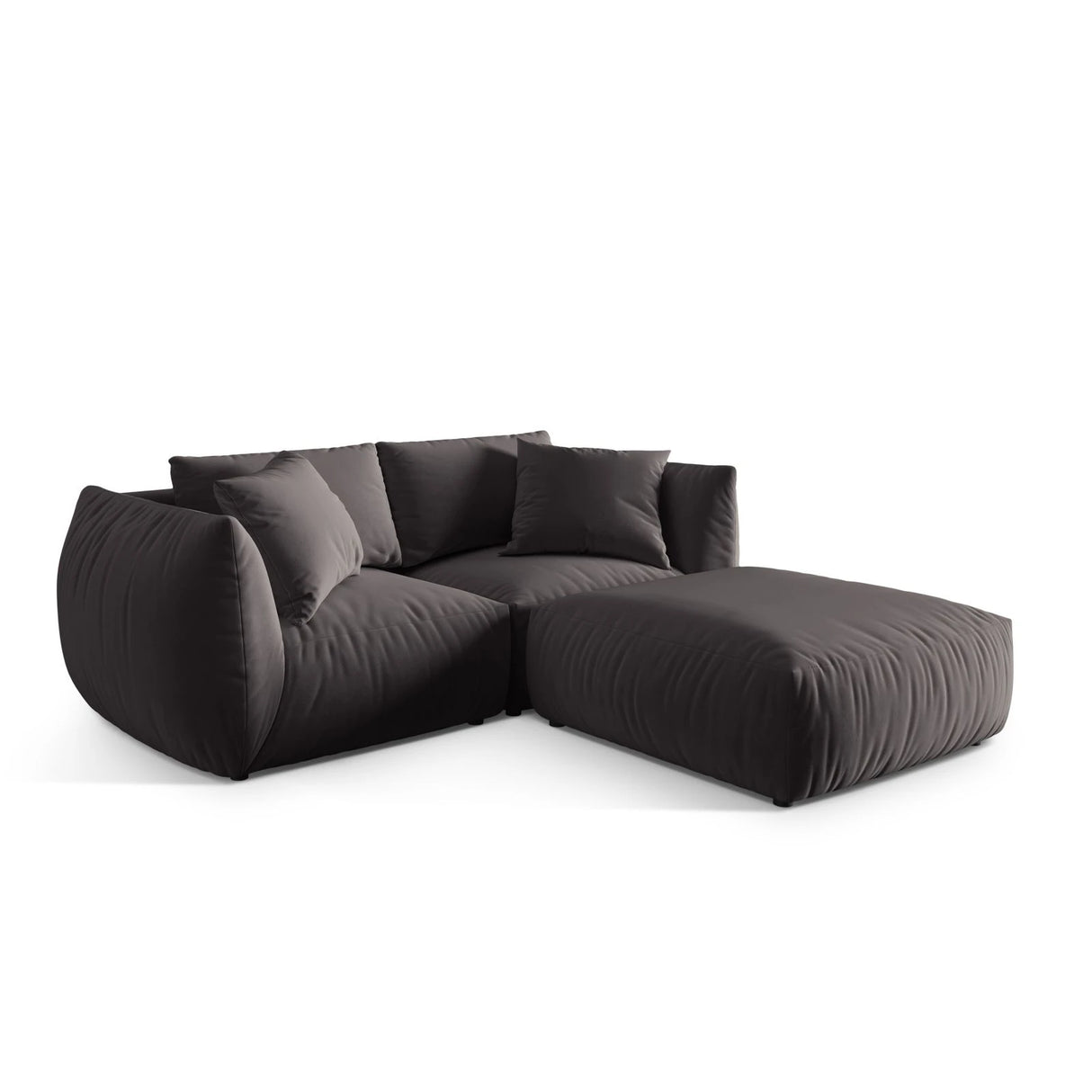 Chris 3-Sitzer Ecksofa mit Poufmodul in Leinenoptik aus Samt (CasGraph) in Dunkelgrau, 220x200 cm – Bild 4