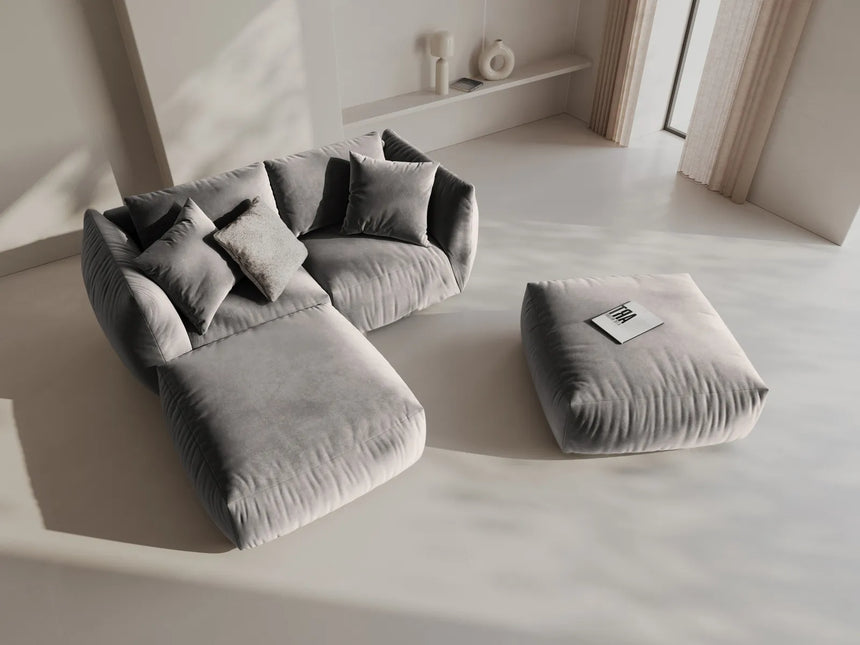 Chris 3-Sitzer Ecksofa mit Poufmodul in Leinenoptik aus Samt (CasSto) in Grau, 220x200 cm – Bild 2