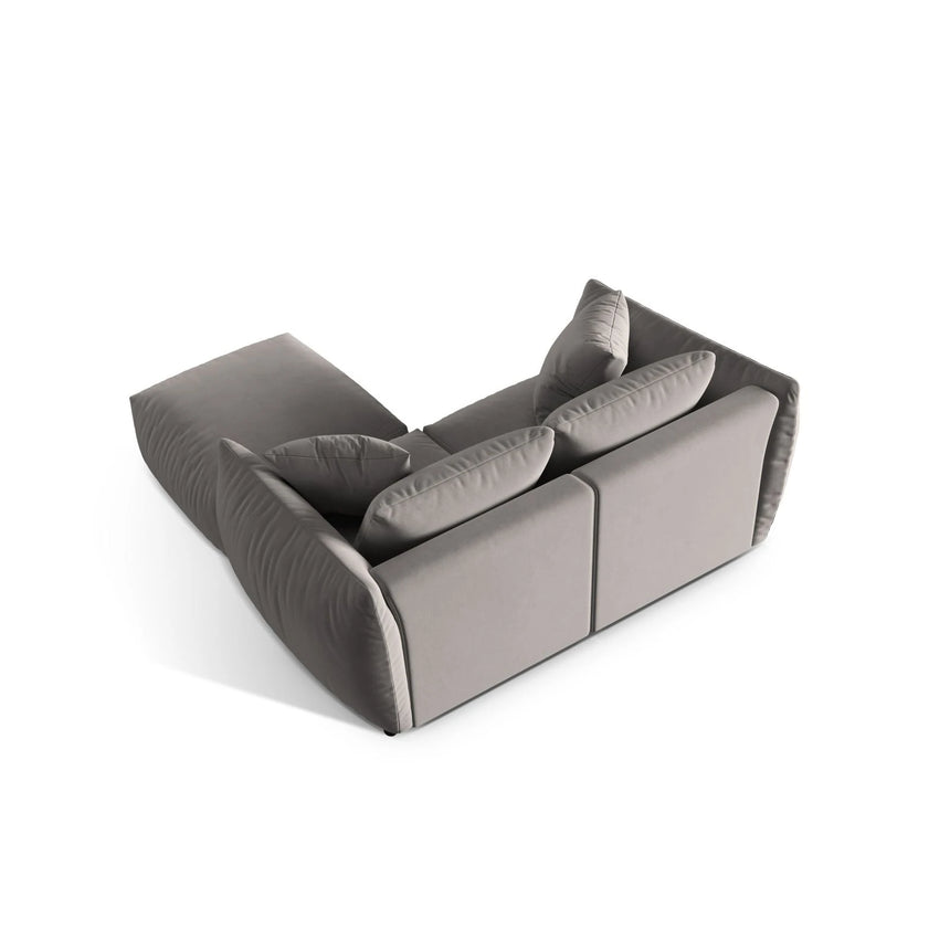Chris 3-Sitzer Ecksofa mit Poufmodul in Leinenoptik aus Samt (CasSto) in Grau, 220x200 cm – Bild 6