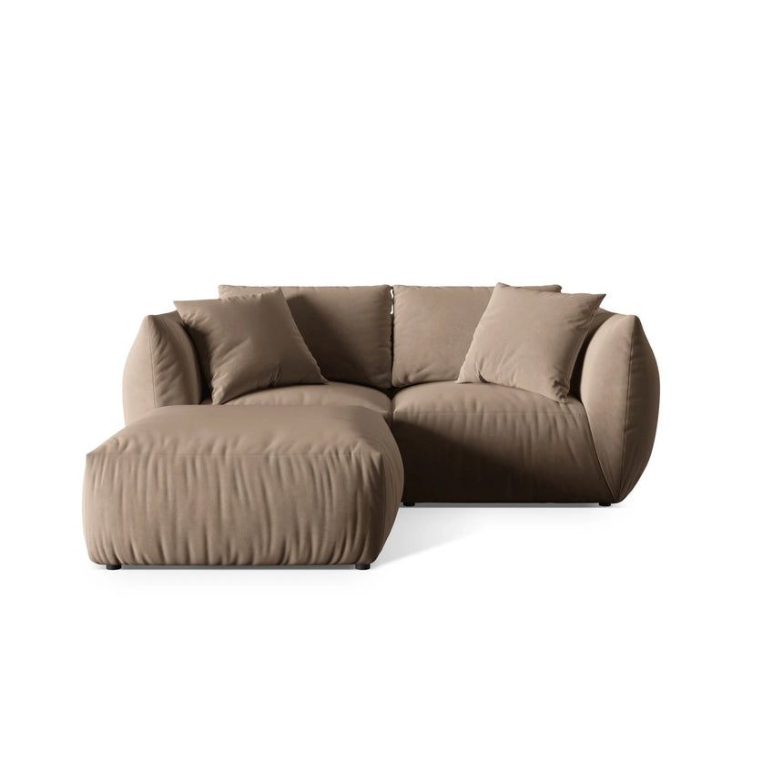 Chris 3-Sitzer Ecksofa mit Poufmodul in Leinenoptik aus Samt (CasTau) in Light Brown, 220x200 cm – Bild 1