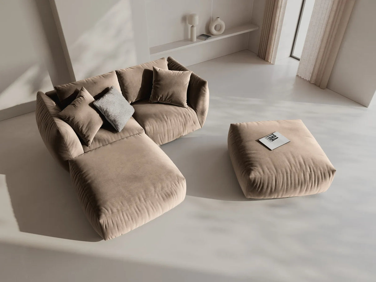 Chris 3-Sitzer Ecksofa mit Poufmodul in Leinenoptik aus Samt (CasTau) in Light Brown, 220x200 cm – Bild 2