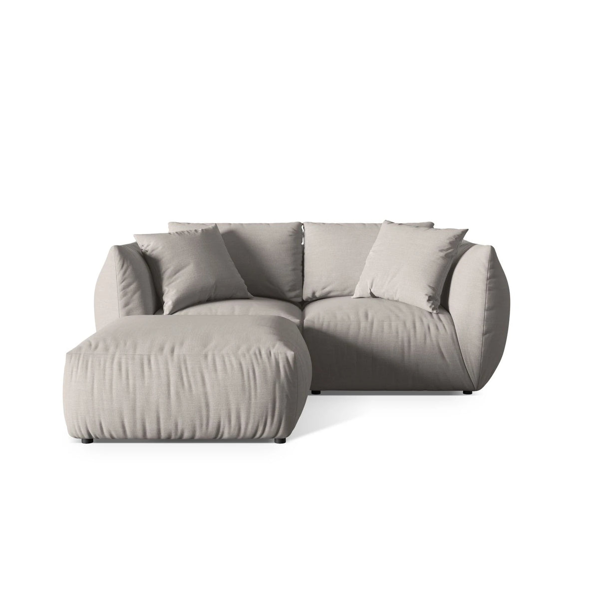 Chris 3-Sitzer Ecksofa mit Poufmodul in Leinenoptik aus Strukturierter Stoff (LIN04) in Natural, 220x200 cm – Bild 1