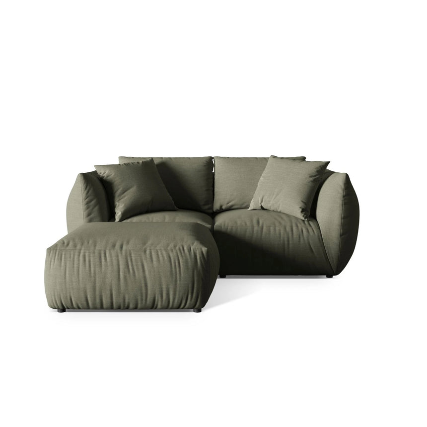 Chris 3-Sitzer Ecksofa mit Poufmodul in Leinenoptik aus Strukturierter Stoff (LIN81) in Muted Blue, 220x200 cm – Bild 1