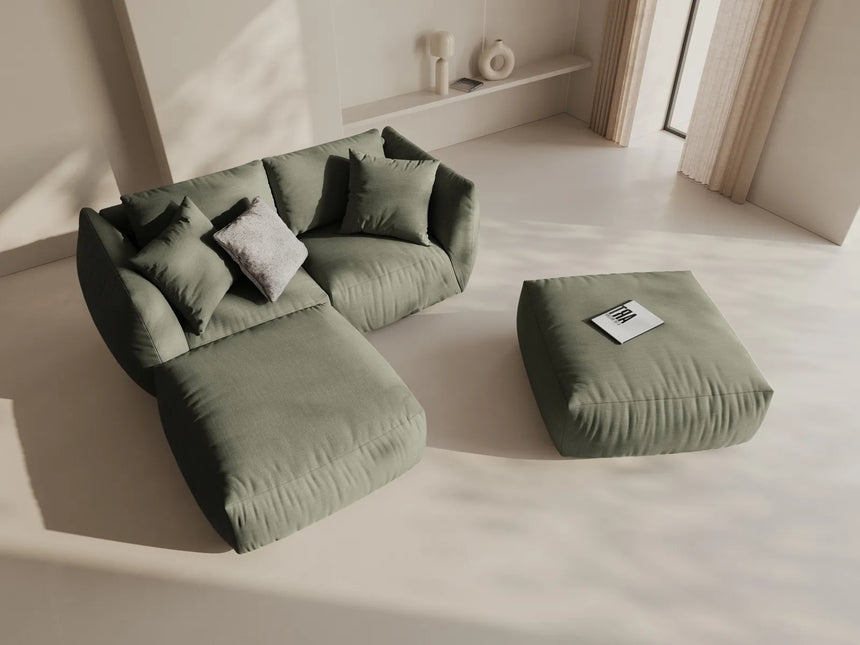 Chris 3-Sitzer Ecksofa mit Poufmodul in Leinenoptik aus Strukturierter Stoff (LIN81) in Muted Blue, 220x200 cm – Bild 2