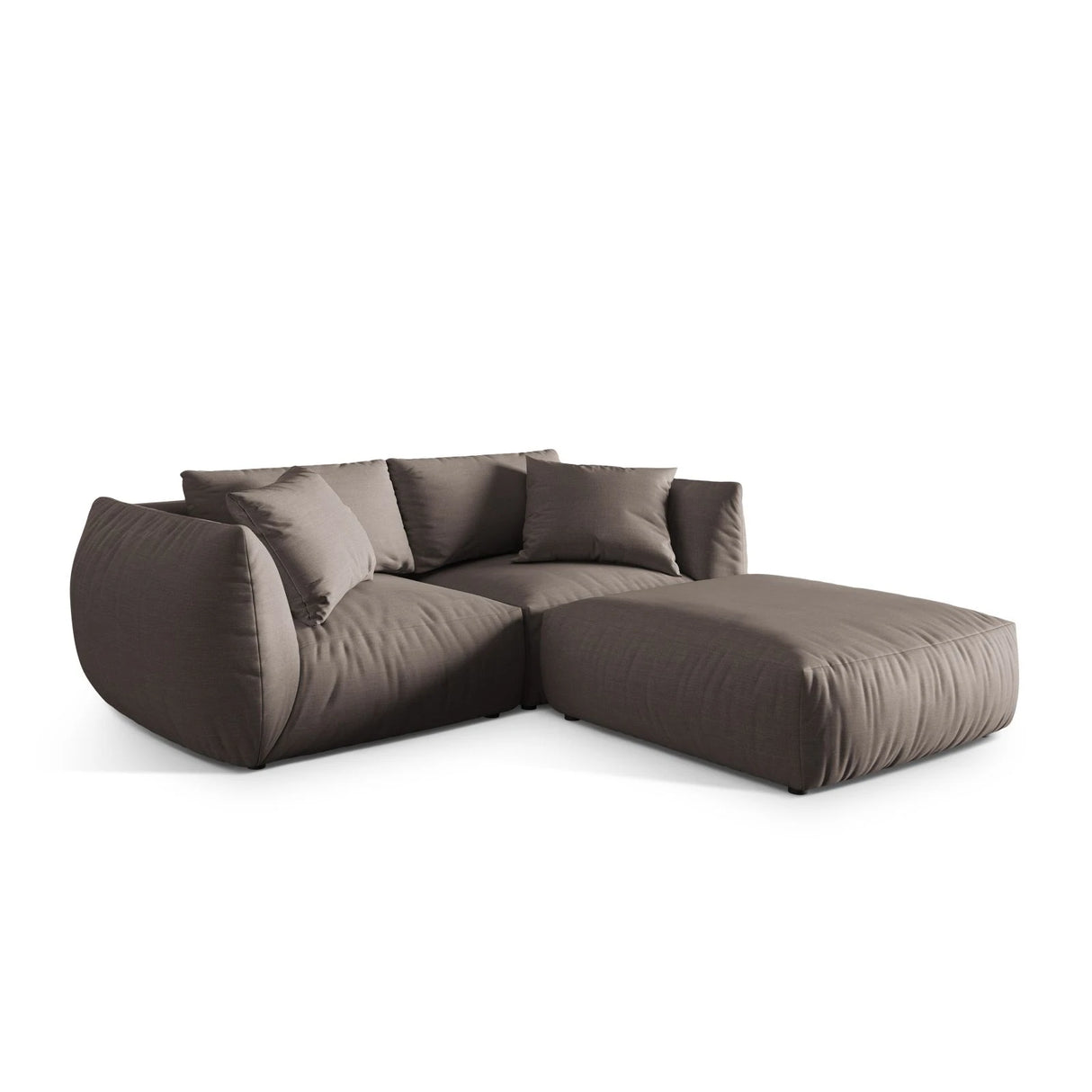 Chris 3-Sitzer Ecksofa mit Poufmodul in Leinenoptik aus Strukturierter Stoff (LINS07) in Concrete, 220x200 cm – Bild 4