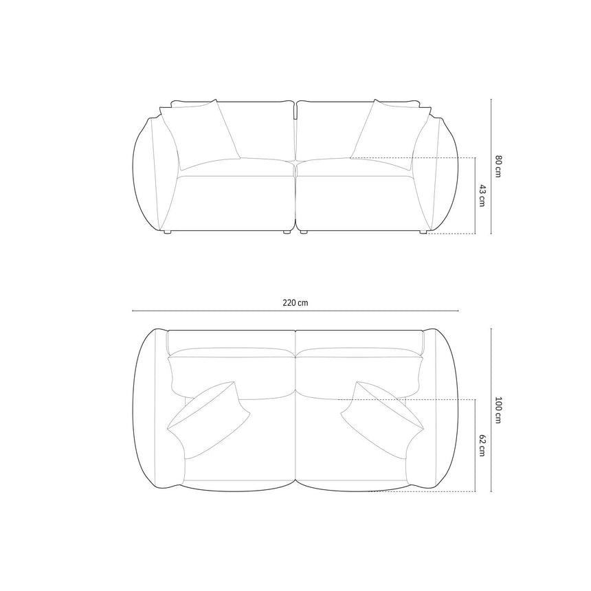 Chris 3-Sitzer Sofa in Leinenoptik aus Samt (CasSto) in Grau, 220x100 cm – Bild 3
