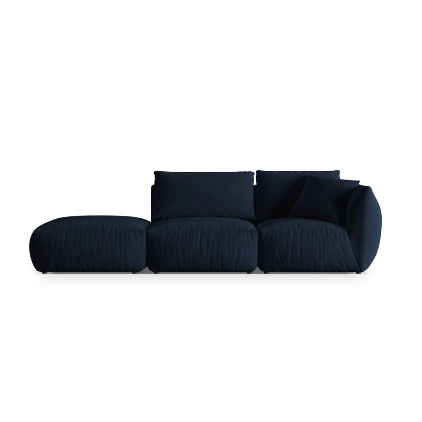 Chris 3-Sitzer Sofa, Links, mit Poufmodul, in Leinenoptik aus Samt (CasDeBl) in Königsblau, 315x100 cm – Bild 1