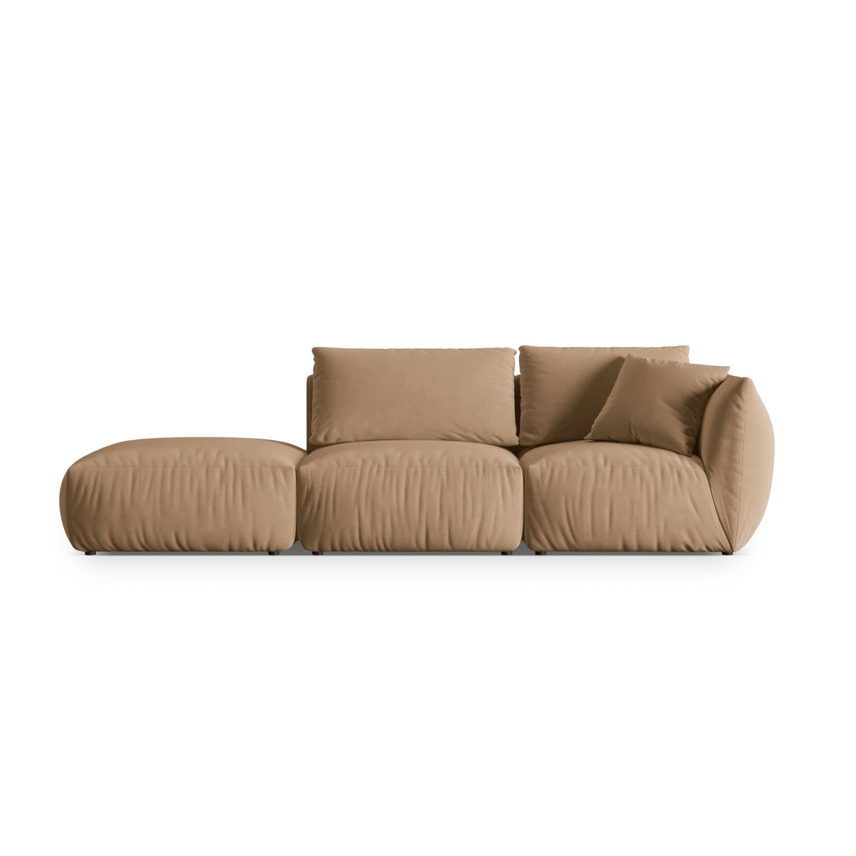 Chris 3-Sitzer Sofa, Links, mit Poufmodul, in Leinenoptik aus Samt (CasLio) in Sand, 315x100 cm – Bild 1