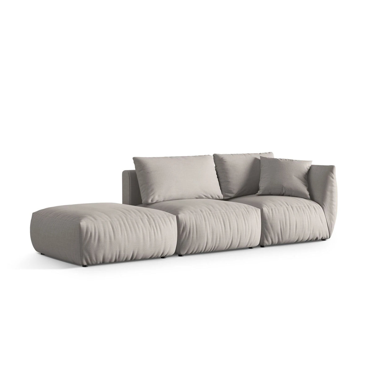 Chris 3-Sitzer Sofa, Links, mit Poufmodul, in Leinenoptik aus Strukturierter Stoff (LIN04) in Natural, 315x100 cm – Bild 4