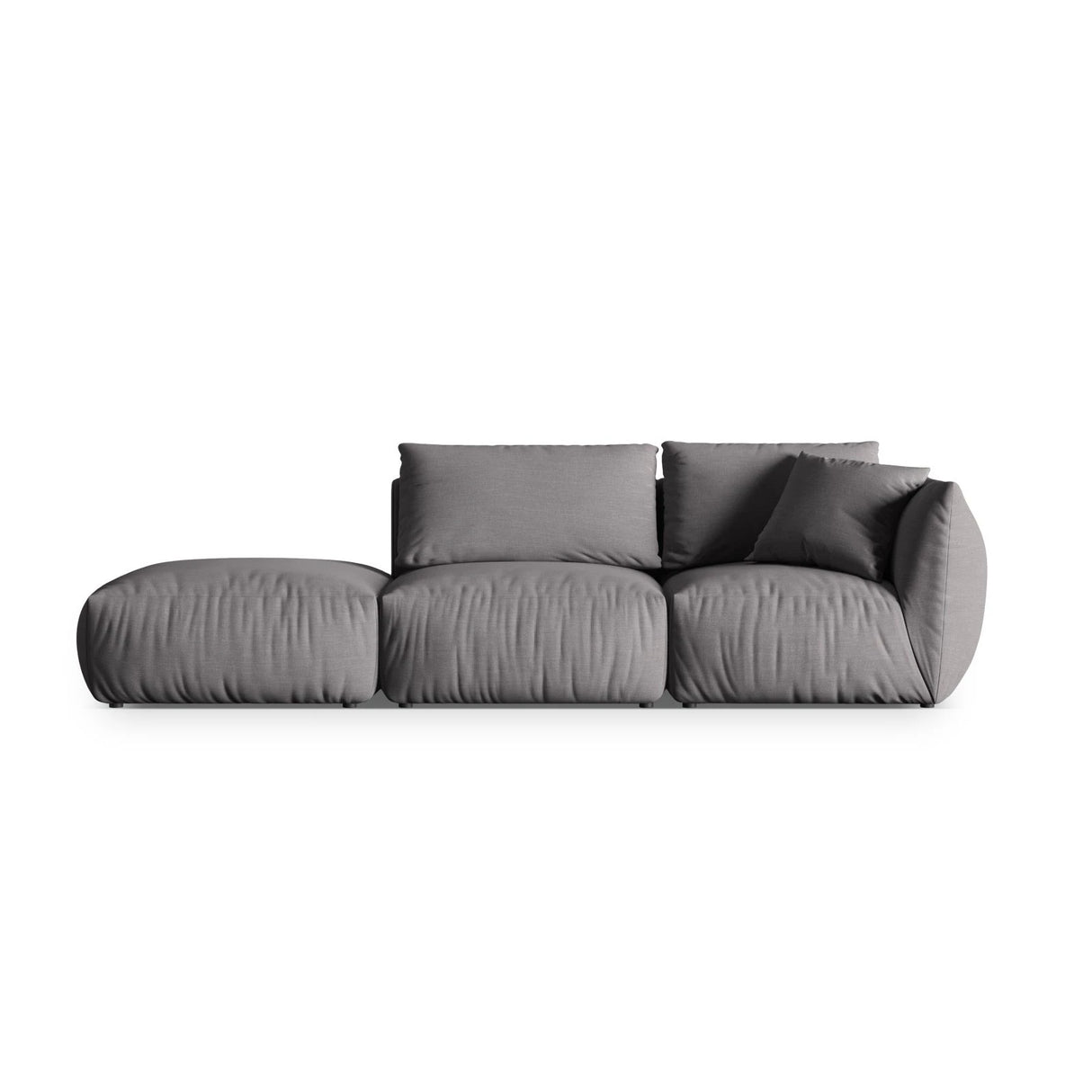Chris 3-Sitzer Sofa, Links, mit Poufmodul, in Leinenoptik aus Strukturierter Stoff (LIN32) in Sand, 315x100 cm – Bild 1