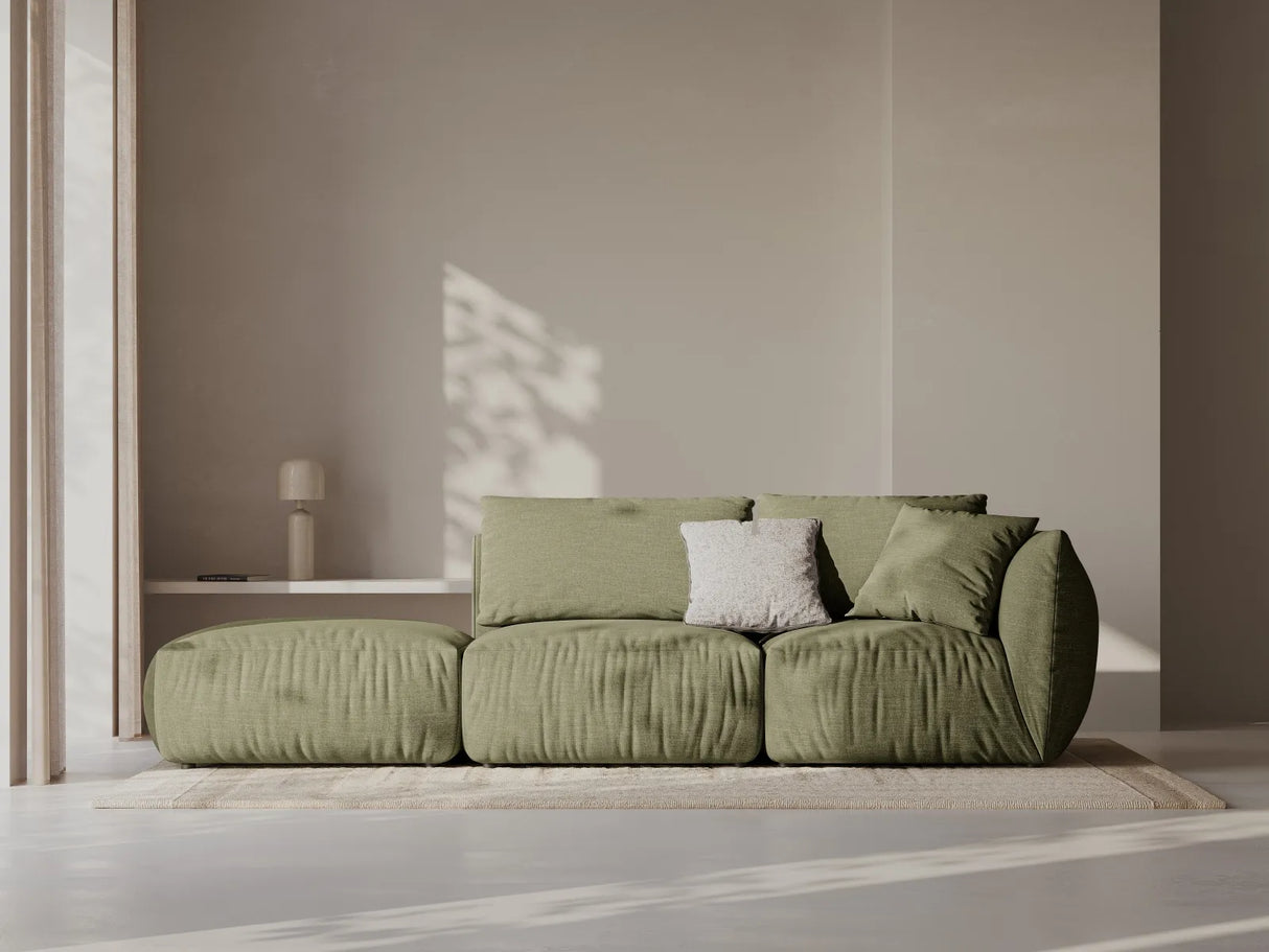 Chris 3-Sitzer Sofa, Links, mit Poufmodul, in Leinenoptik aus Strukturierter Stoff (LIN74) in Light Green, 315x100 cm – Bild 2