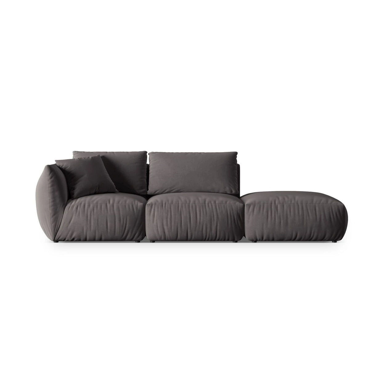 Chris 3-Sitzer Sofa, Rechts, mit Poufmodul, in Leinenoptik aus Samt (CasGraph) in Dunkelgrau, 315x100 cm – Bild 1