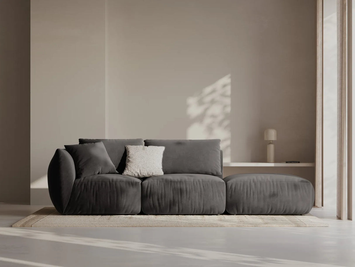 Chris 3-Sitzer Sofa, Rechts, mit Poufmodul, in Leinenoptik aus Samt (CasGraph) in Dunkelgrau, 315x100 cm – Bild 2