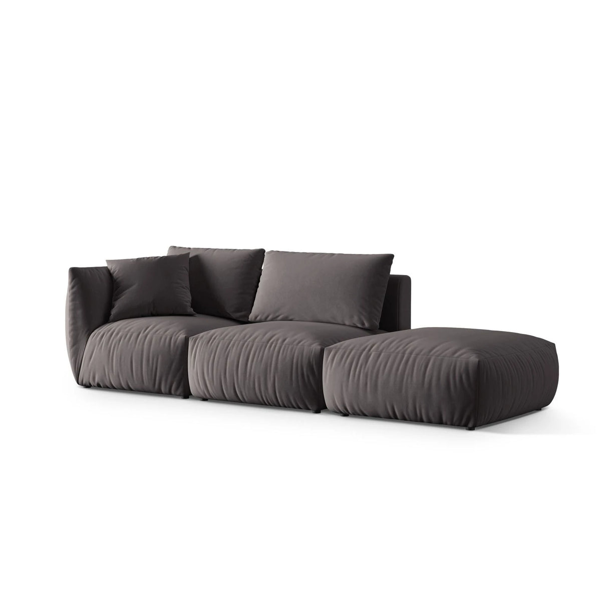 Chris 3-Sitzer Sofa, Rechts, mit Poufmodul, in Leinenoptik aus Samt (CasGraph) in Dunkelgrau, 315x100 cm – Bild 4