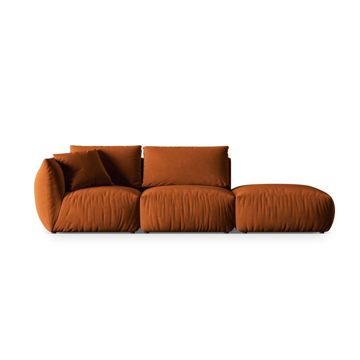 Chris 3-Sitzer Sofa, Rechts, mit Poufmodul, in Leinenoptik aus Samt (CasTerr) in Terrakotta, 315x100 cm – Bild 1