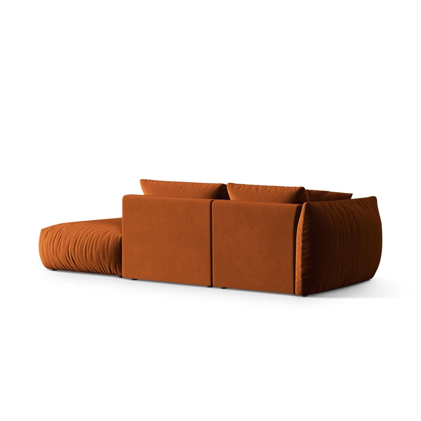 Chris 3-Sitzer Sofa, Rechts, mit Poufmodul, in Leinenoptik aus Samt (CasTerr) in Terrakotta, 315x100 cm – Bild 5