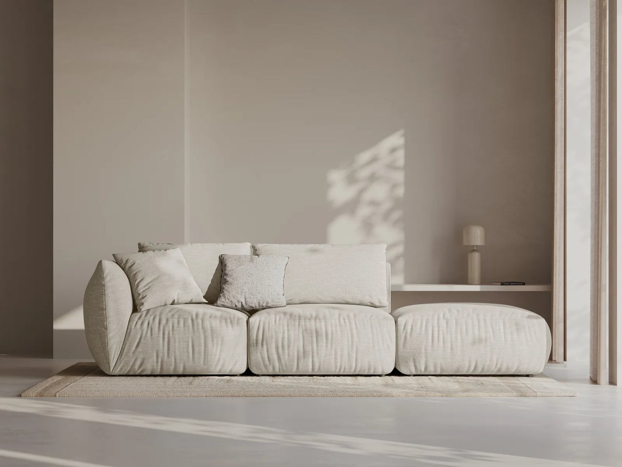 Chris 3-Sitzer Sofa, Rechts, mit Poufmodul, in Leinenoptik aus Strukturierter Stoff (LIN04) in Natural, 315x100 cm – Bild 2
