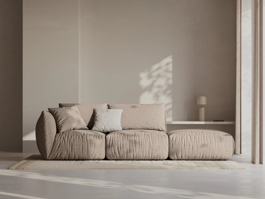 Chris 3-Sitzer Sofa, Rechts, mit Poufmodul, in Leinenoptik aus Strukturierter Stoff (LIN32) in Sand, 315x100 cm – Bild 2