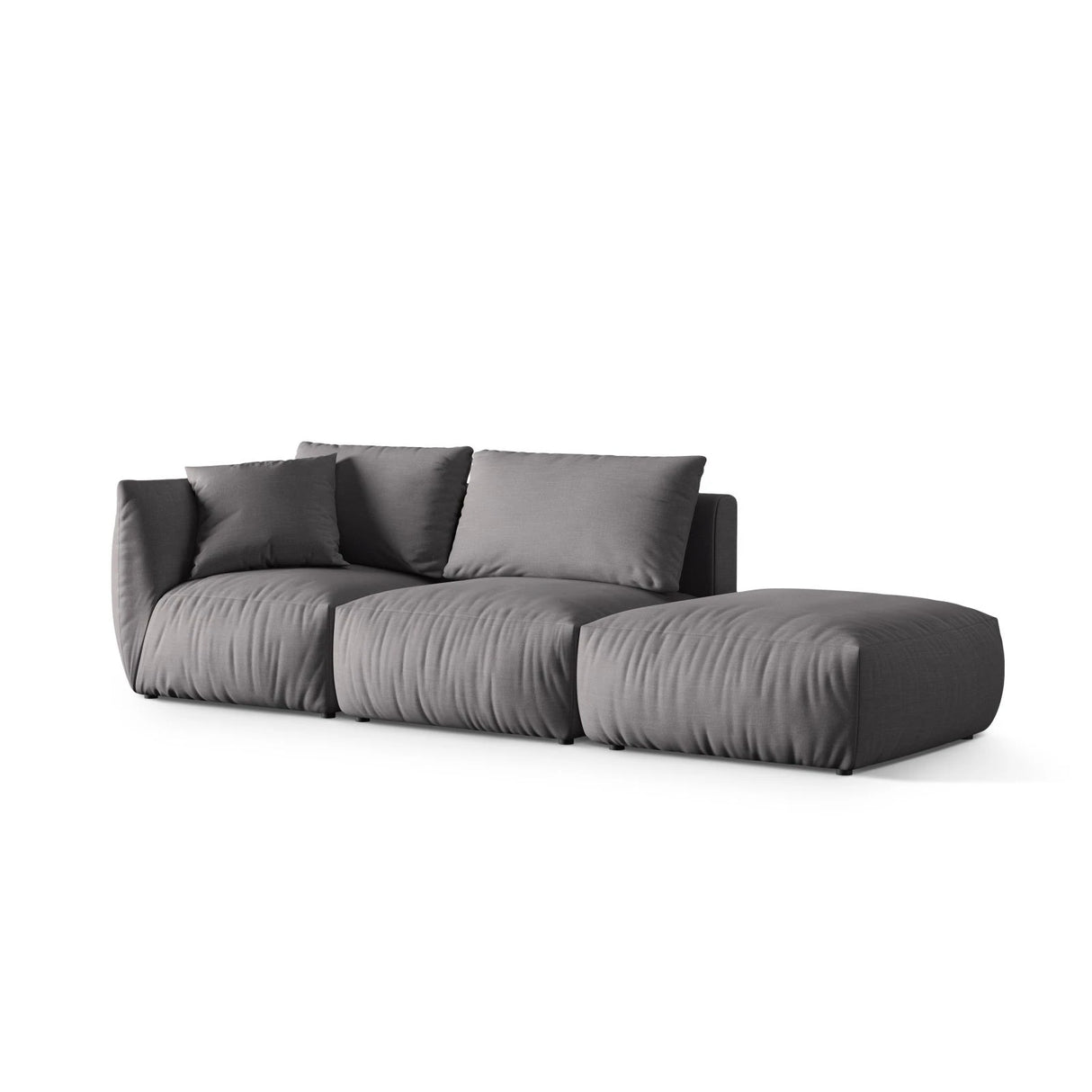 Chris 3-Sitzer Sofa, Rechts, mit Poufmodul, in Leinenoptik aus Strukturierter Stoff (LIN32) in Sand, 315x100 cm – Bild 4