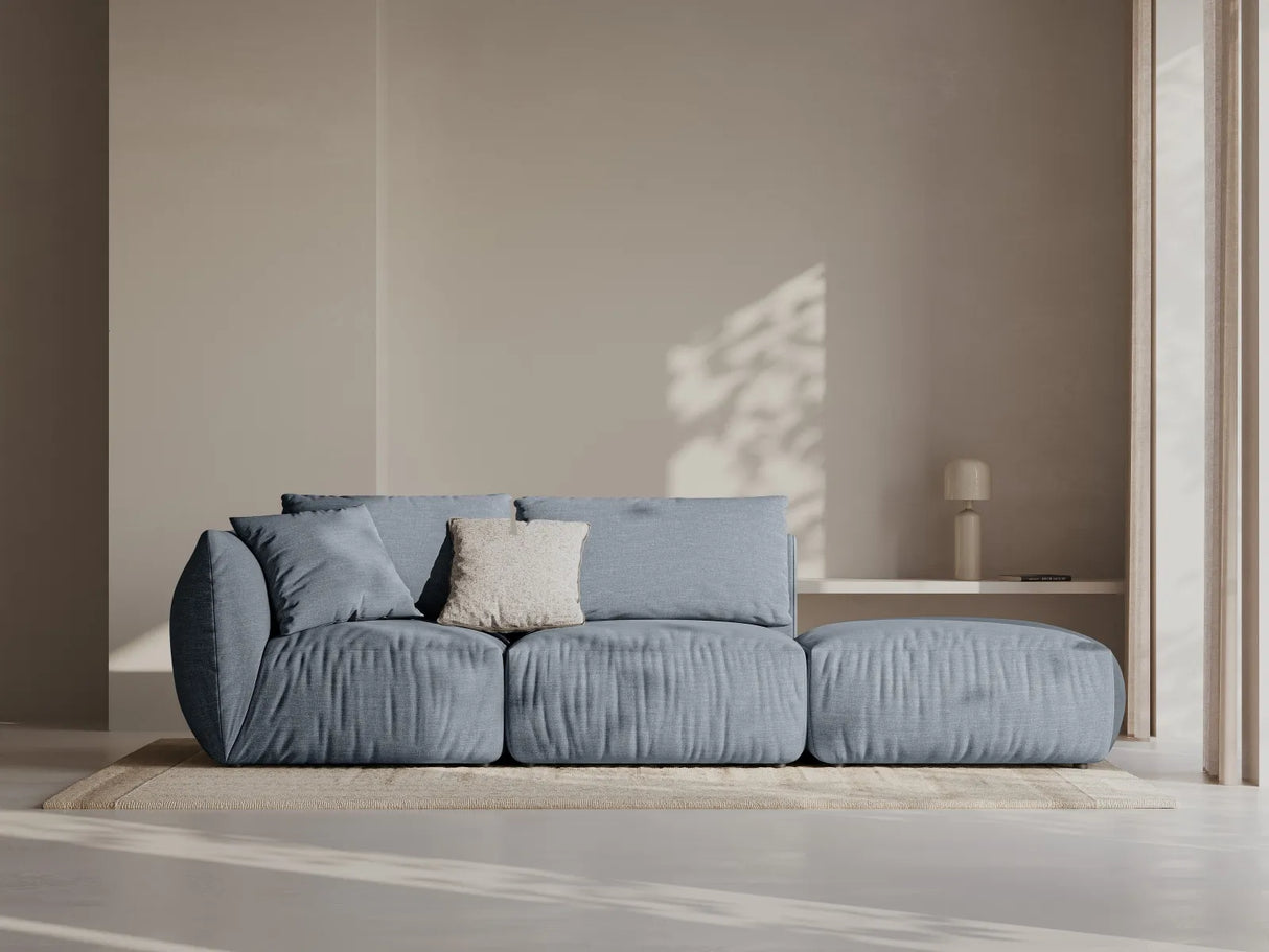 Chris 3-Sitzer Sofa, Rechts, mit Poufmodul, in Leinenoptik aus Strukturierter Stoff (LIN81) in Muted Blue, 315x100 cm – Bild 2