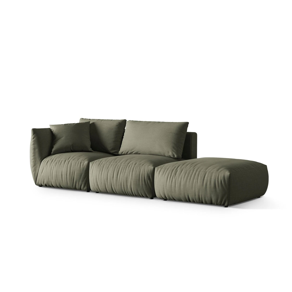 Chris 3-Sitzer Sofa, Rechts, mit Poufmodul, in Leinenoptik aus Strukturierter Stoff (LIN81) in Muted Blue, 315x100 cm – Bild 4