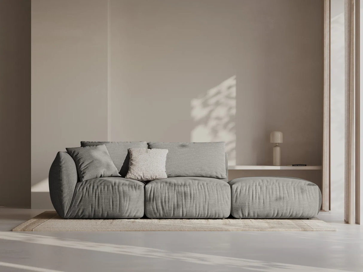 Chris 3-Sitzer Sofa, Rechts, mit Poufmodul, in Leinenoptik aus Strukturierter Stoff (LINS07) in Concrete, 315x100 cm – Bild 2