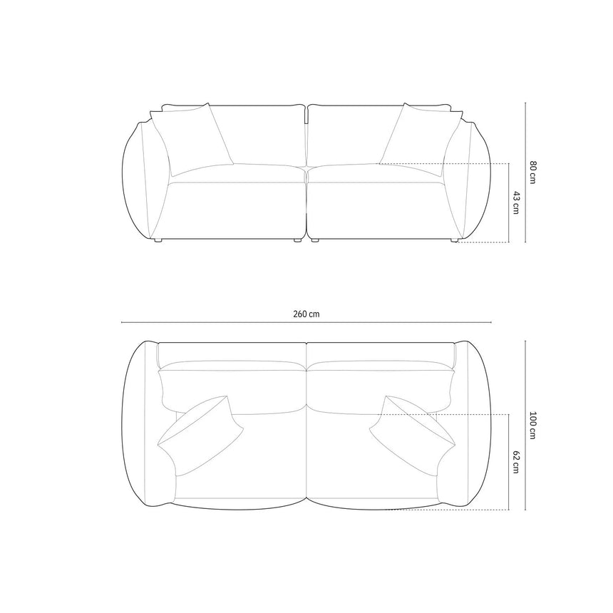 Chris 4-Sitzer Sofa in Leinenoptik aus Samt oder Strukturstoff, 260x100 cm – Bild 2